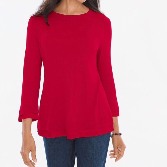 Chico's Sweaters - Chico’s | Red Woven-Trim Pullover Satin Trim